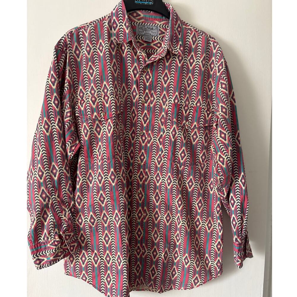Larry Mahan Vintage 90s Western Rodeo Aztec AOP Button Down Shirt Large